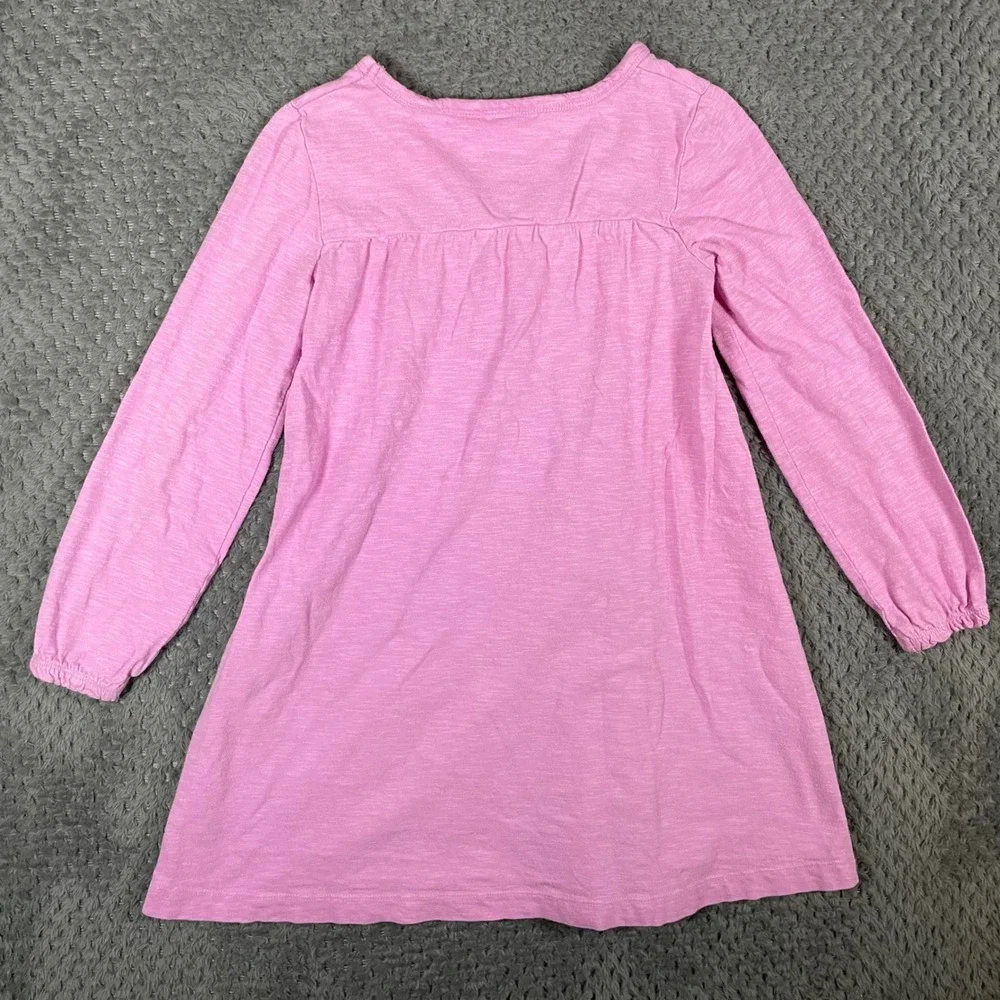 Mini Boden Girl Pink Slub Cotton Cat Flower Applique Long Sleeve Dress 8-9Y FLAW